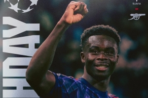 剑指三分！阿森纳发布客战布拉格斯拉维亚海报：萨卡单人出镜